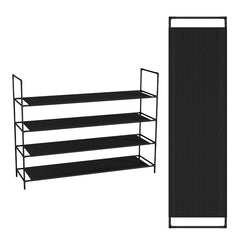 Sekey Schuhregal 3/4 Ebenen – Stapelbares Schuhregal aus Metall und Vliesstoff, platzsparend, stabil, ohne Bohren, für Flur, Schlafzimmer & Bad, Schwarz Sekey