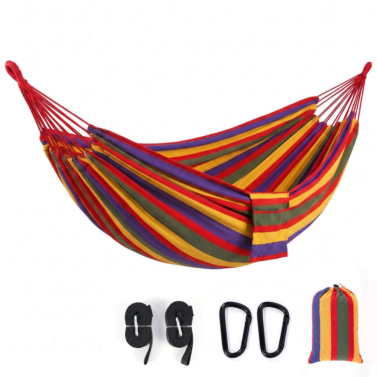 Sekey Doppelhängematte mit Karabinern & Baumwoll-Tragetasche – Outdoor Hängematte für 2 Personen, bis 200 kg belastbar, inkl. Aufhängeset für Garten, Balkon, Terrasse & Camping