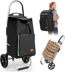 Sekey Einkaufstrolley klappbar 3-in-1 – Einkaufstrolley, Sackkarre & Rucksack mit Aluminiumrahmen, faltbarer Einkaufswagen mit PU-Rädern für Einkauf, Reisen & Alltag
