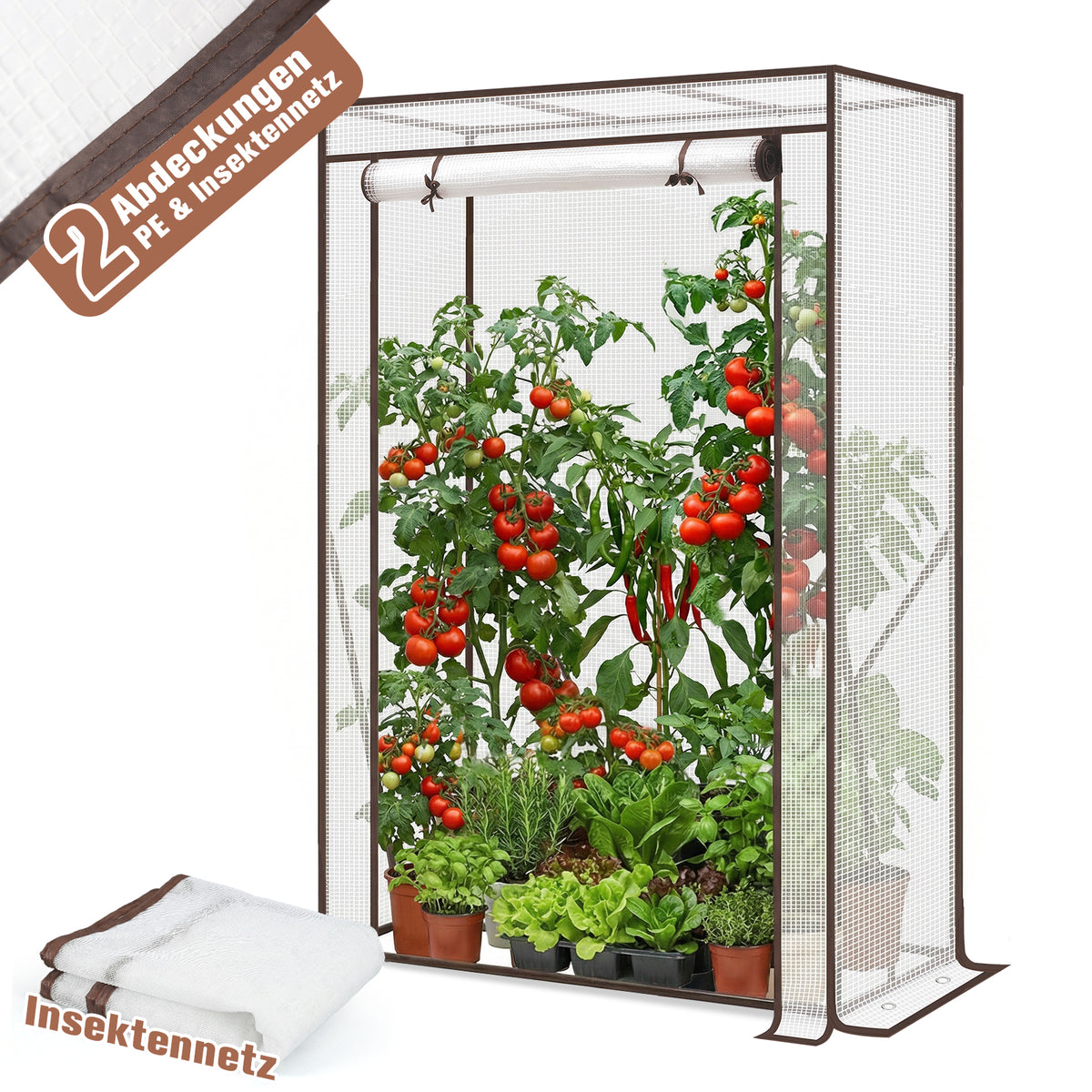 Sekey Gewächshaus Klein mit 2 Abdeckungen – 150×100×50 cm, inkl. Insektennetz für Sommer & Winter