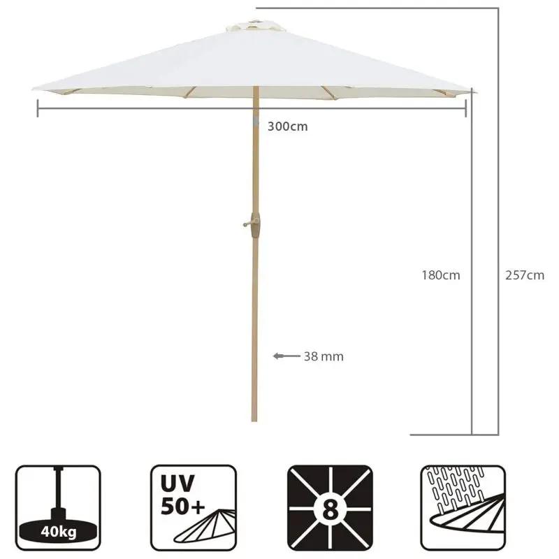 Sekey 300 cm Sonnenschirm mit Kurbel, Sonnenschutz UV50+, aus Holz-Metall Sekey