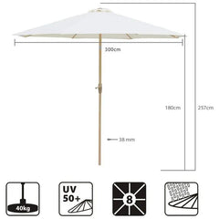 Sekey 300 cm Sonnenschirm mit Kurbel, Sonnenschutz UV50+, aus Holz-Metall Sekey