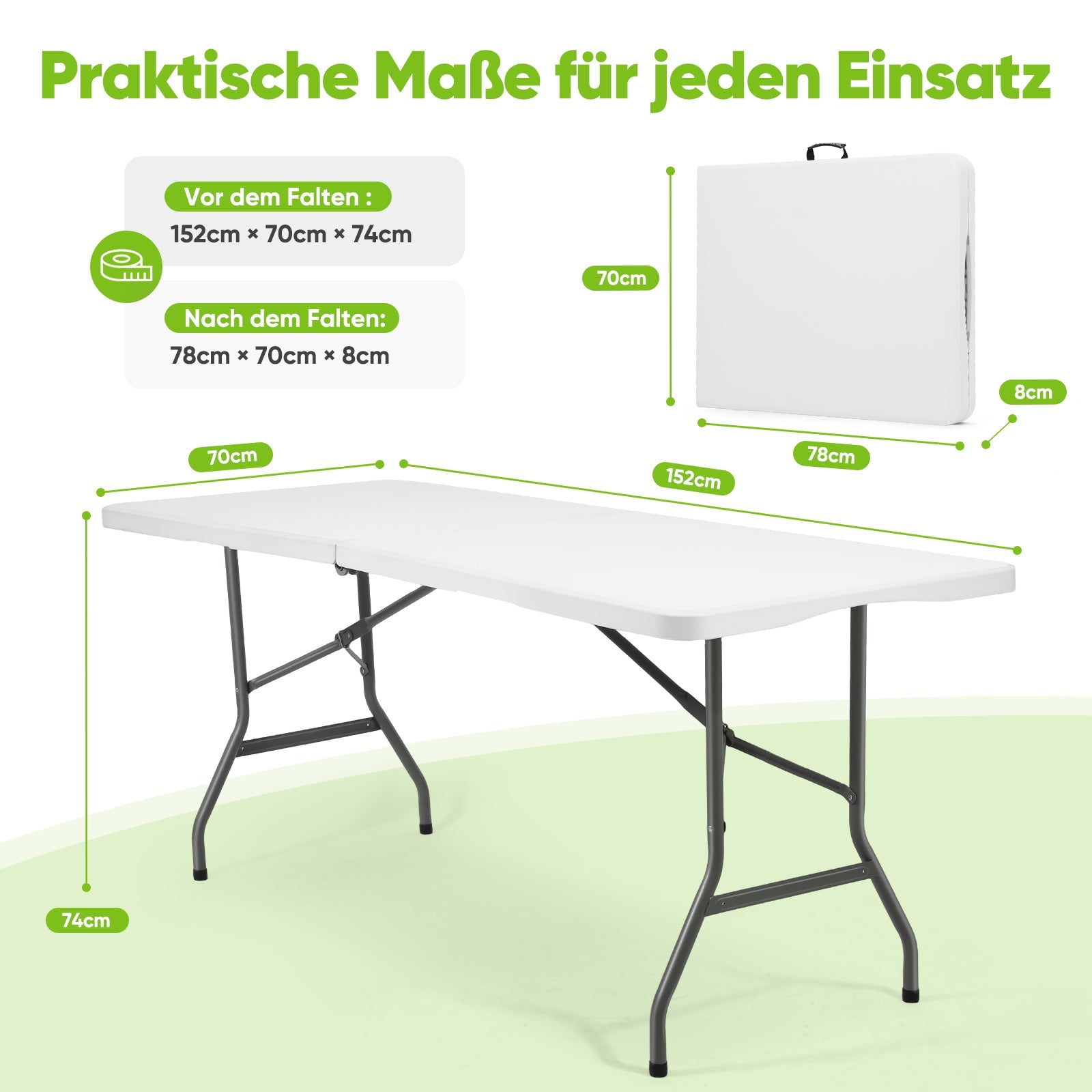 Sekey Klapptisch 152x70x74 cm – Robuster Buffettisch aus Kunststoff, tragbar mit Griff, wetterfest & faltbar – Campingtisch, Partytisch, Gartentisch für 4 Personen Sekey