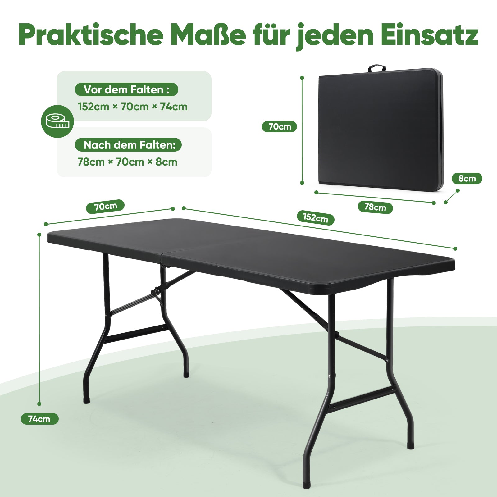 Sekey Klapptisch 152x70x74 cm – Robuster Buffettisch aus Kunststoff, tragbar mit Griff, wetterfest & faltbar – Campingtisch, Partytisch, Gartentisch für 4 Personen Sekey