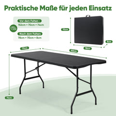 Sekey Klapptisch 152x70x74 cm – Robuster Buffettisch aus Kunststoff, tragbar mit Griff, wetterfest & faltbar – Campingtisch, Partytisch, Gartentisch für 4 Personen Sekey