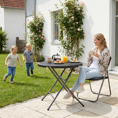 Sekey Runder Klapptisch Ø 81 cm – Campingtisch & Balkontisch klappbar, stabiler Gartentisch in Holzoptik, Beistelltisch für Balkon, Garten & Terrasse