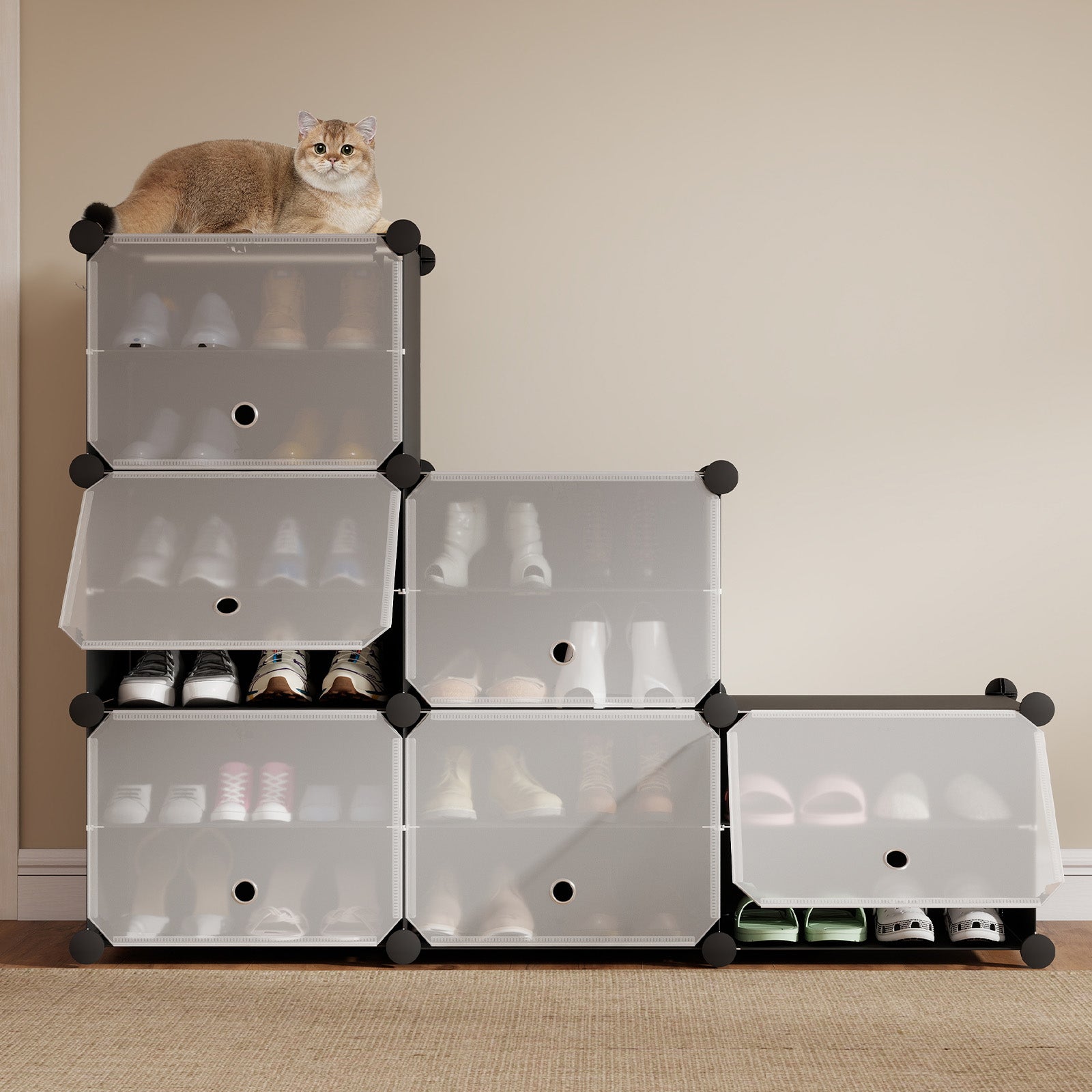 Sekey Schuhschrank Schwarz – Modulares Stecksystem, stabil & platzsparend, ideal für Flur & Kleiderschrank Sekey