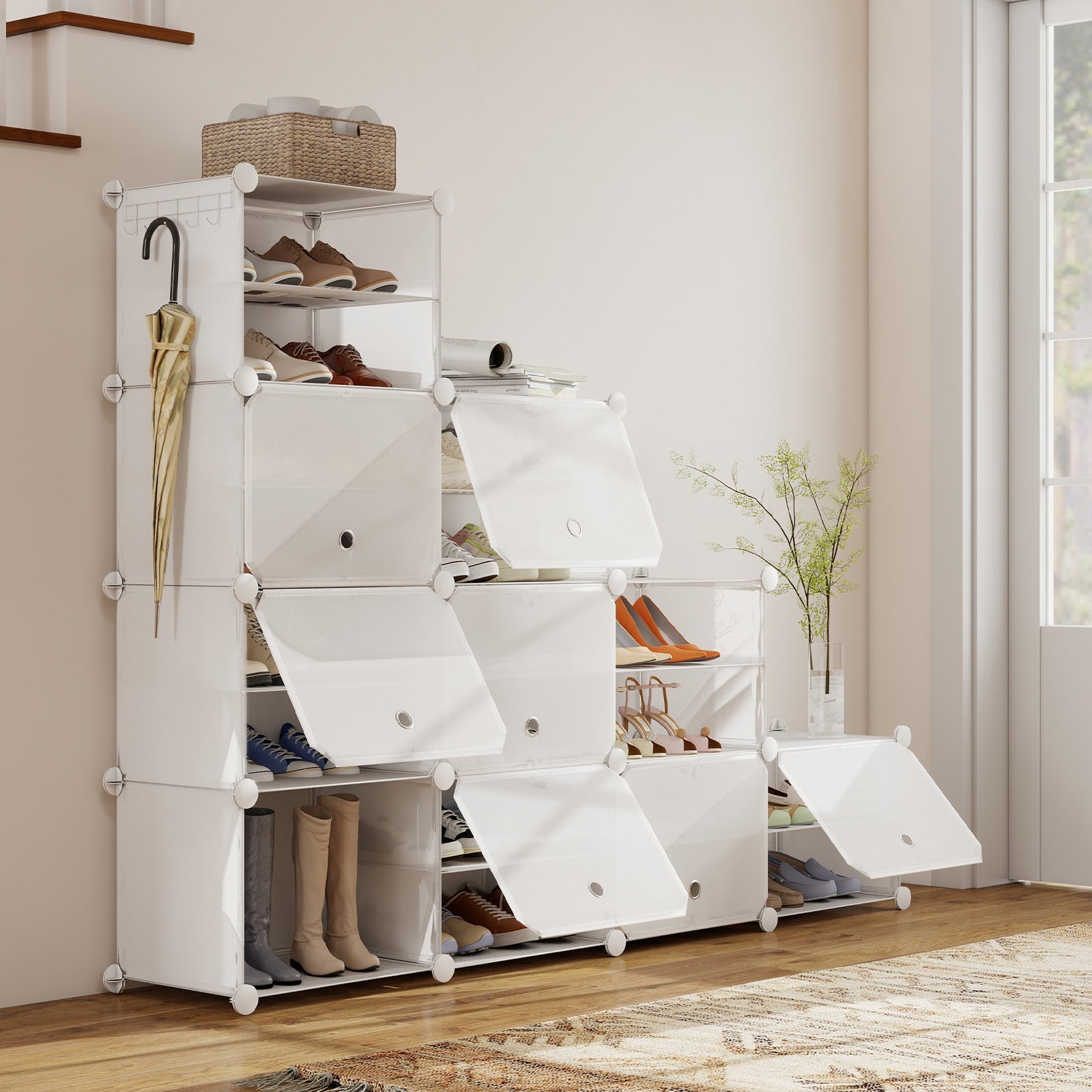 Sekey Weiß Schuhschrank mit 6/8/10 Fächern – Großes modulares Schuhregal für bis zu 24 Paar Schuhe Sekey
