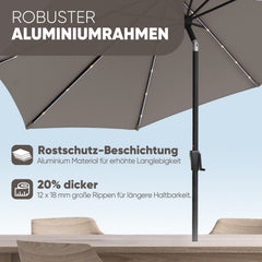 Sekey Solar-LED Sonnenschirm 300cm mit 40 LED, UV 50+, Alu-Sonnenschirm mit Kurbel Sekey
