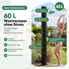Sekey Gartendusche, Solardusche 40L / 60L Gartendusche mit Regenduschkopf & Fußdusche – bis 60°C, ohne Strom für Garten, Pool & Camping