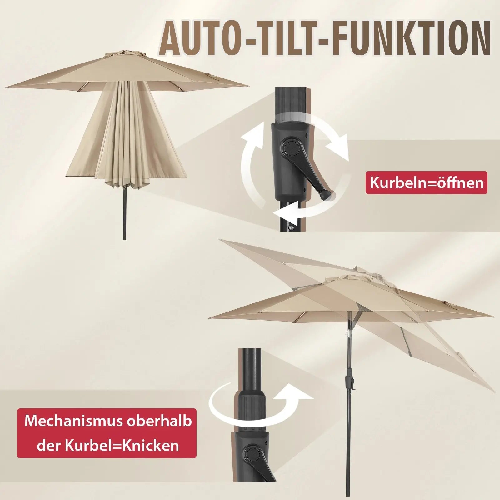 Sekey 270cm Sonnenschirm mit Kurbel, Knickbar im Sitzen, Sonnenschutz UV50+ Sekey