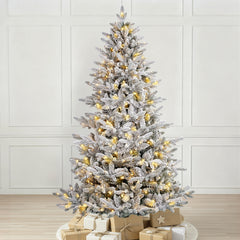 Salcar Künstlicher Weihnachtsbaum mit Schnee und LED Beleuchtung – Realistischer Tannenbaum mit Metallständer, 180 cm / 210 cm, warmweißes Licht