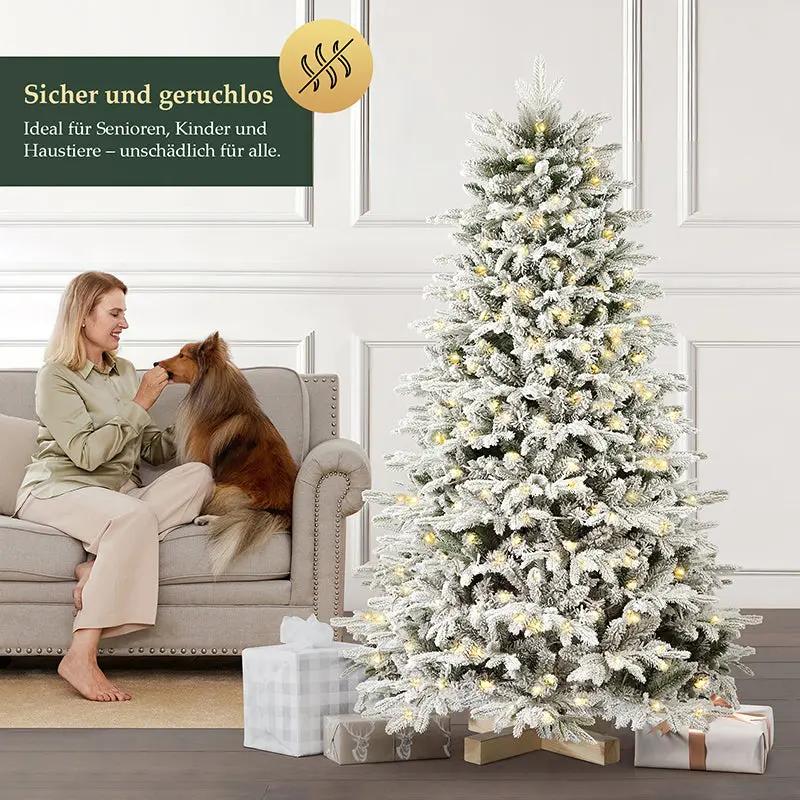 Salcar 180 Künstlicher Weihnachtsbaum mit Schnee,  Holzständer, mit 908 Spitzen aus PVC und PE Salcar