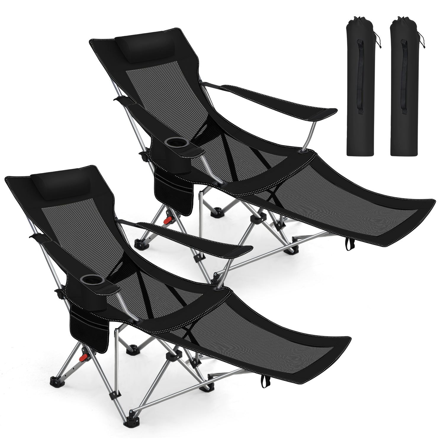 Sunula Klappbarer Campingstuhl, Liegestuhl 2-in-1, Belastbar bis 100 kg, Abnehmbare Fußablage, Getränkehalter, Tragetasche, Leicht, Verstellbare Rückenlehne, Für Angeln, Strand, Camping, Garten, Outdoor Sekey