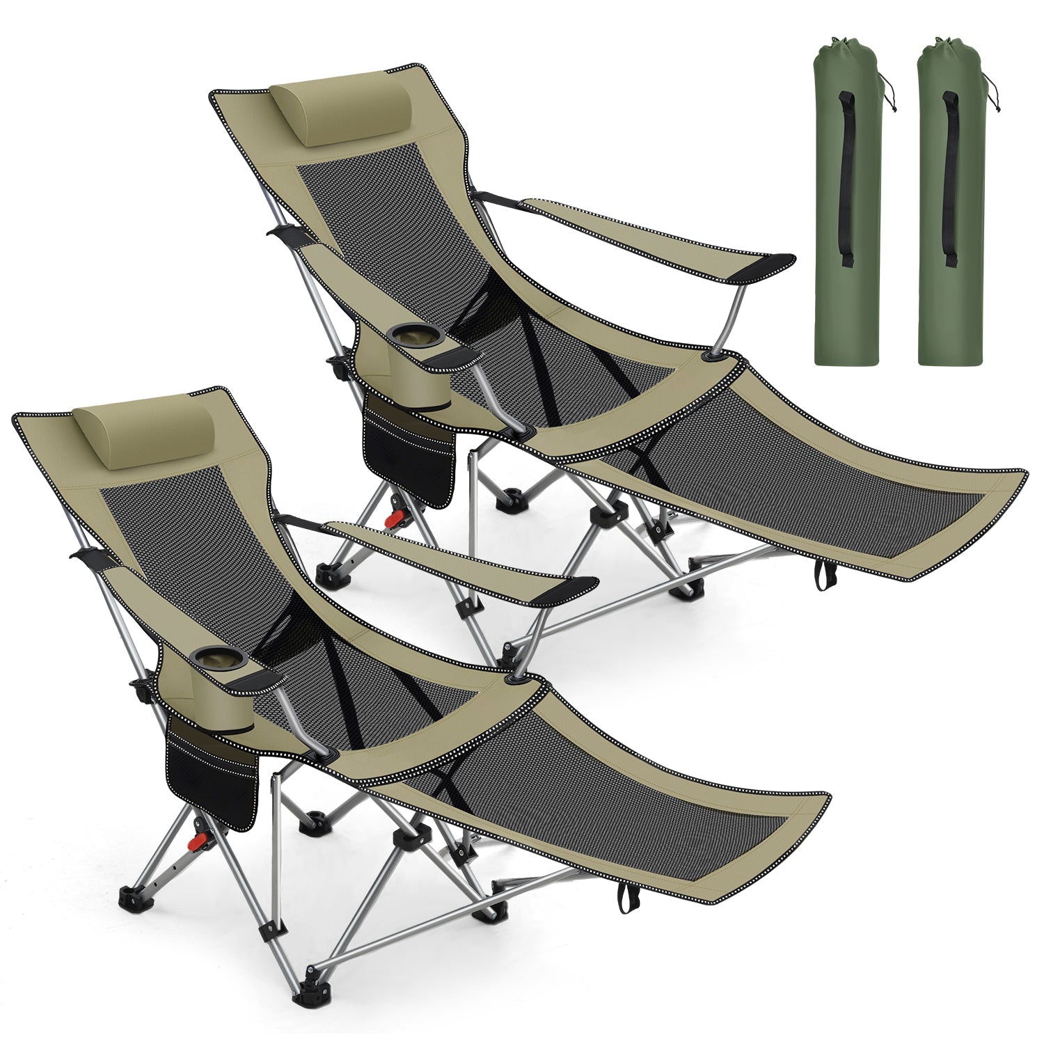 Sunula Klappbarer Campingstuhl, Liegestuhl 2-in-1, Belastbar bis 100 kg, Abnehmbare Fußablage, Getränkehalter, Tragetasche, Leicht, Verstellbare Rückenlehne, Für Angeln, Strand, Camping, Garten, Outdoor Sekey
