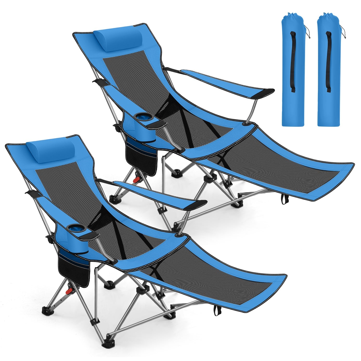 Sunula Klappbarer Campingstuhl, Liegestuhl 2-in-1, Belastbar bis 100 kg, Abnehmbare Fußablage, Getränkehalter, Tragetasche, Leicht, Verstellbare Rückenlehne, Für Angeln, Strand, Camping, Garten, Outdoor Sekey