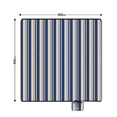 Sekey Wasserdichte Picknickdecke – Sandfeste, faltbare Strandmatte mit gepolstertem PEVA-Untergrund, tragbar für Outdoor, Camping, Strand & Wiese, Blau-Weiß-Beige Streifen Sekey