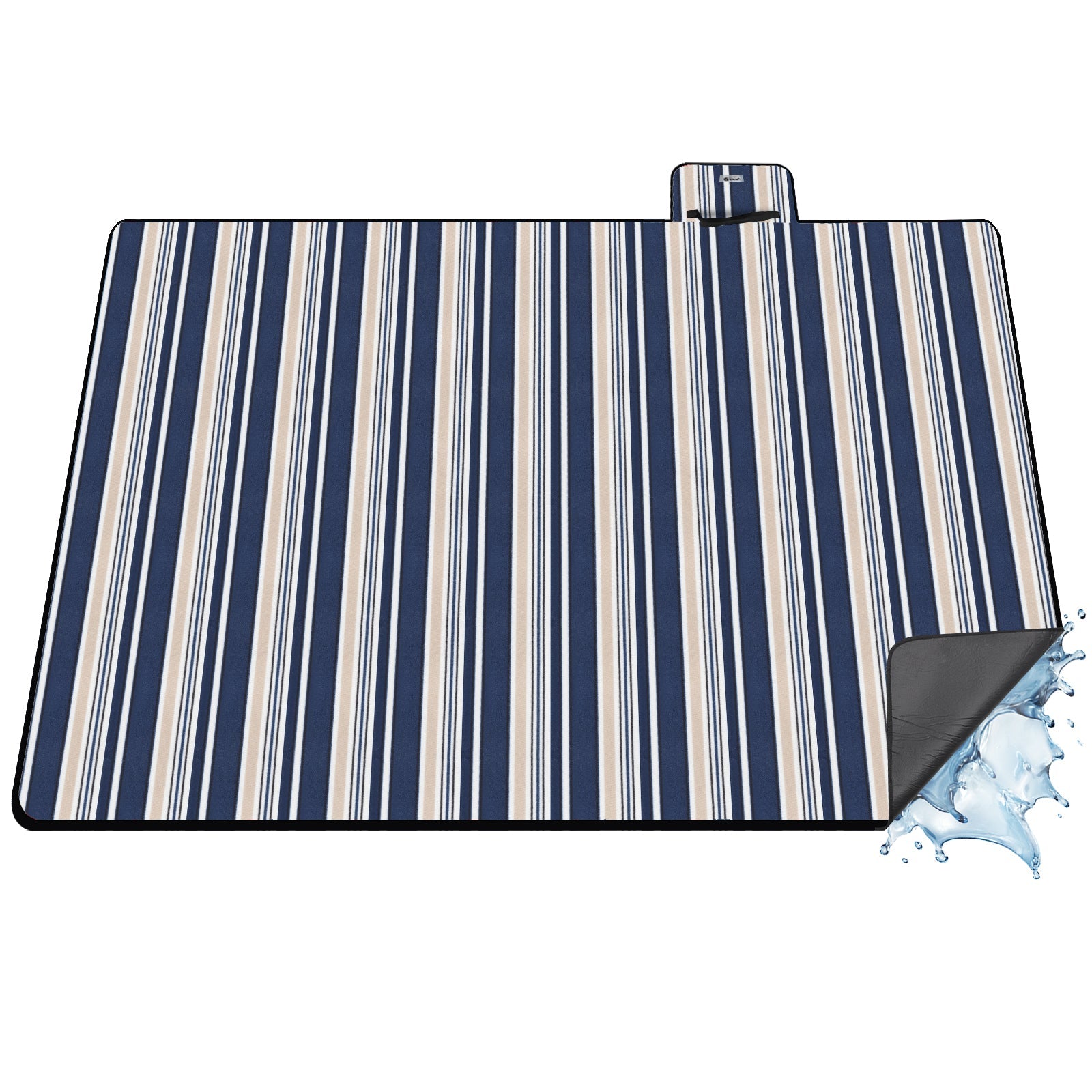 Sekey Wasserdichte Picknickdecke – Sandfeste, faltbare Strandmatte mit gepolstertem PEVA-Untergrund, tragbar für Outdoor, Camping, Strand & Wiese, Blau-Weiß-Beige Streifen Sekey