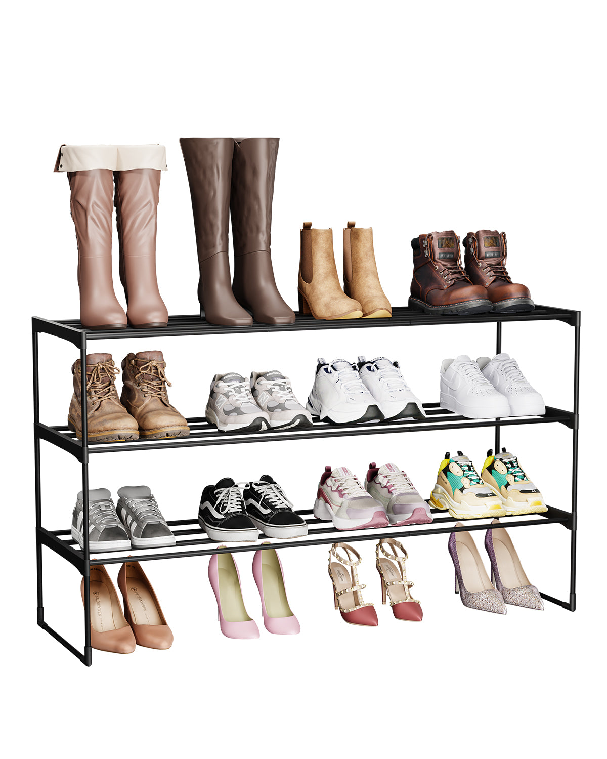 Sekey Schuhregal 3 Ebenen – Stapelbares Metall-Schuhregal, platzsparend für Flur & Kleiderschrank, für 15–18 Paar Schuhe Sekey
