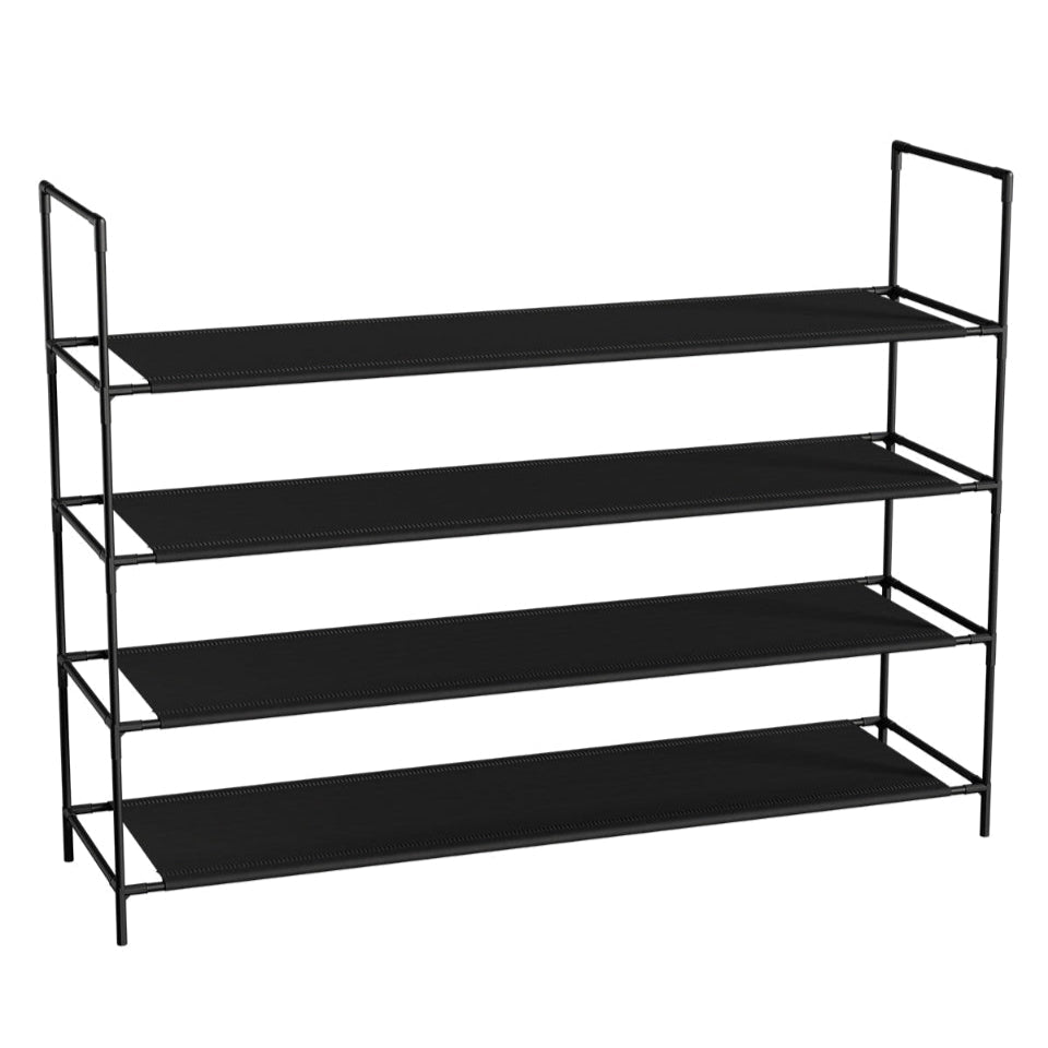 Sekey Schuhregal 3/4 Ebenen – Stapelbares Schuhregal aus Metall und Vliesstoff, platzsparend, stabil, ohne Bohren, für Flur, Schlafzimmer & Bad, Schwarz Sekey