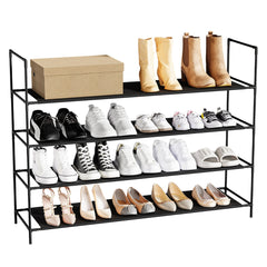 Sekey Schuhregal 3/4 Ebenen – Stapelbares Schuhregal aus Metall und Vliesstoff, platzsparend, stabil, ohne Bohren, für Flur, Schlafzimmer & Bad, Schwarz Sekey