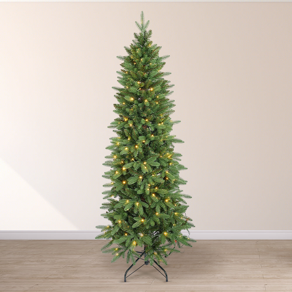 Salcar Schmaler Kunst-Weihnachtsbaum 180 cm – Realistischer Pencil Christbaum mit warmweißen LEDs, grüner Tannenbaum aus PE & PVC Salcar