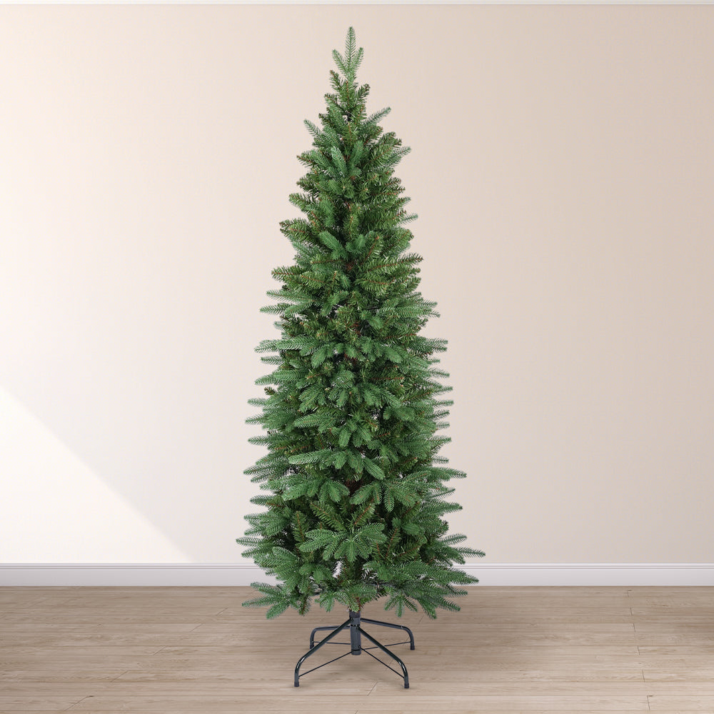 Salcar Schmaler Kunst-Weihnachtsbaum 180 cm – Realistischer Pencil Christbaum mit warmweißen LEDs, grüner Tannenbaum aus PE & PVC Salcar