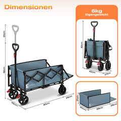 Sunula Bollerwagen faltbar mit klappbarer Heckklappe – 80 L + 35 L Handwagen mit erweiterbarer Ladefläche, 100 kg belastbar, leichter Faltbollerwagen mit Bremsen & 360°-Rädern