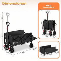 Sunula Bollerwagen faltbar mit klappbarer Heckklappe – 80 L + 35 L Handwagen mit erweiterbarer Ladefläche, 100 kg belastbar, leichter Faltbollerwagen mit Bremsen & 360°-Rädern