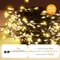 Salcar LED Cluster Lichterkette Kupferdraht | 200/400/600/800 LEDs | 5m/10m/15m/20m | Warmweiß, 8 Modi, Timer & Memory, IP44 Wasserdicht für Innen & Außen Salcar