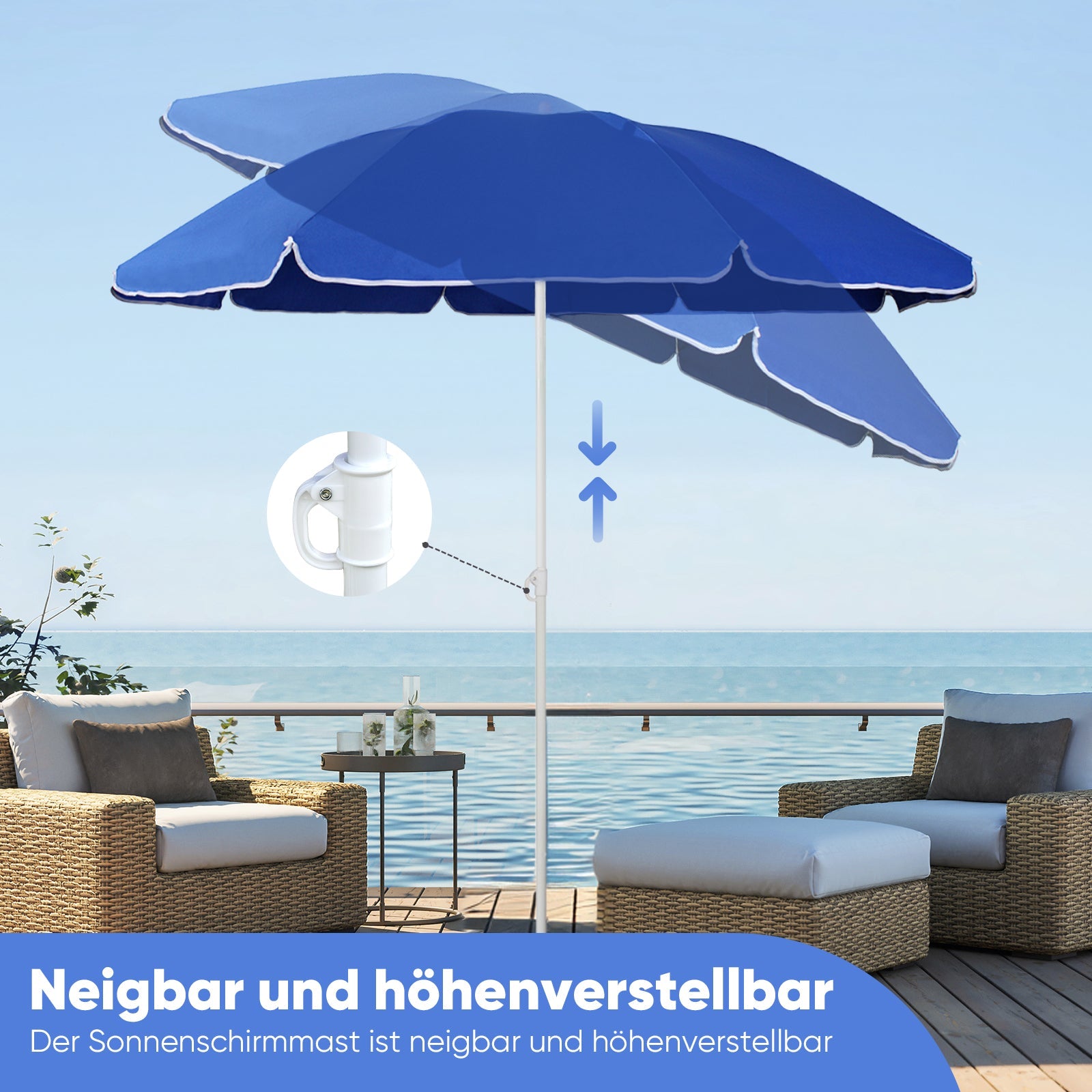Sekey Sonnenschirm Ø160 cm rund mit Tragetasche & Bodenhülse, für Balkon & Strand Sekey