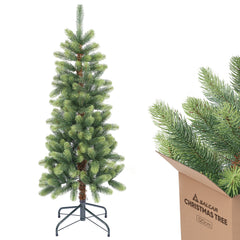 SALCAR Slim Artificial Christmas Tree 120/150/180/210 cm | Slim Nordmann Fir made of PE, Space-saving, Realistic, Reusable, With Metal Stand