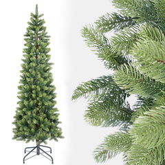 SALCAR Slim Artificial Christmas Tree 120/150/180/210 cm | Slim Nordmann Fir made of PE, Space-saving, Realistic, Reusable, With Metal Stand