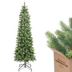 SALCAR Slim Artificial Christmas Tree 120/150/180/210 cm | Slim Nordmann Fir made of PE, Space-saving, Realistic, Reusable, With Metal Stand