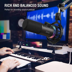 Fifine USB Dynamisches Mikrofon mit Stummschalttaste, Popfilter, Shock Mount und Kopfhörerbuchse, K658 Sekey