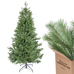Salcar Künstlicher Weihnachtsbaum 150/180/210 cm aus 90 % PE Spritzguss, Premium Nordmanntanne, realistischer Christbaum mit stabilem Metallständer & Schnellaufbau-Klappsystem