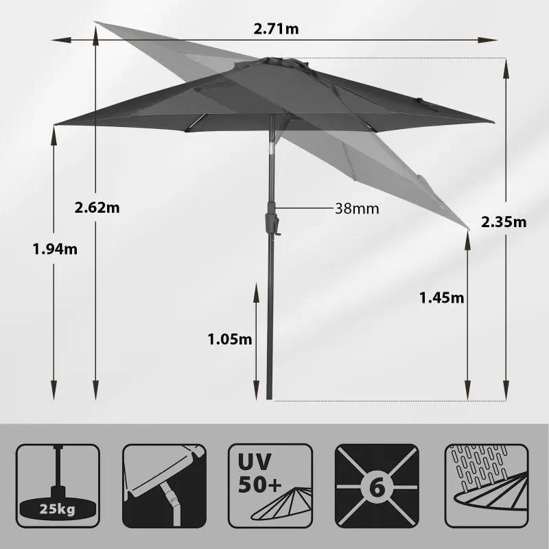 Sekey 270cm Sonnenschirm mit Kurbel, Knickbar im Sitzen, Sonnenschutz UV50+ Sekey