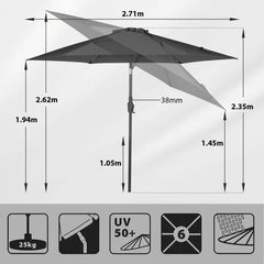 Sekey 270cm Sonnenschirm mit Kurbel, Knickbar im Sitzen, Sonnenschutz UV50+ Sekey