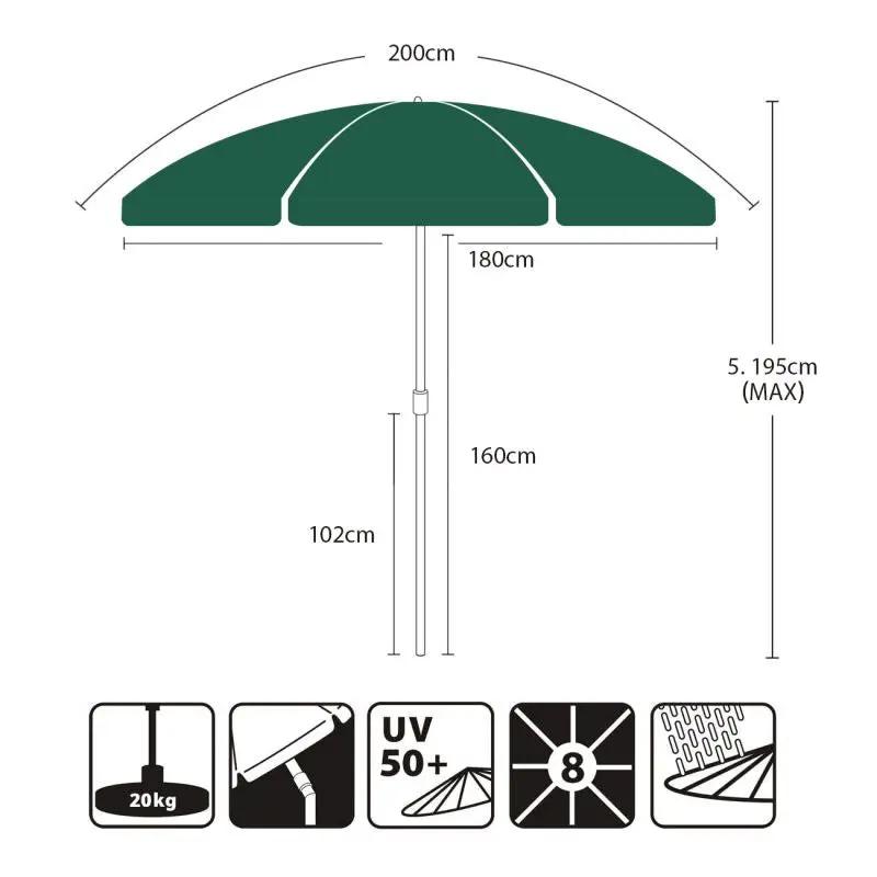 Sekey 200 cm Sonnenschirm mit Schutzhülle, Sonnenschutz UV50+ Sekey