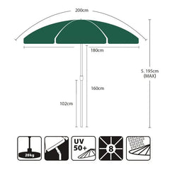 Sekey 200 cm Sonnenschirm mit Schutzhülle, Sonnenschutz UV50+ Sekey