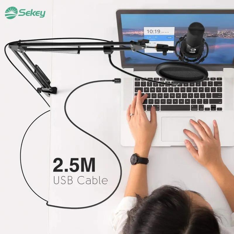Fifine USB Kondensator Mikrofon mit Arm, Popfilter und Shock Mount, T669 Sekey