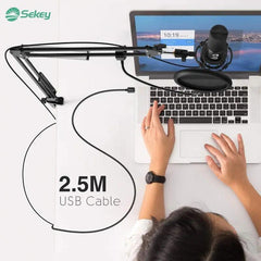 Fifine USB Kondensator Mikrofon mit Arm, Popfilter und Shock Mount, T669 Sekey