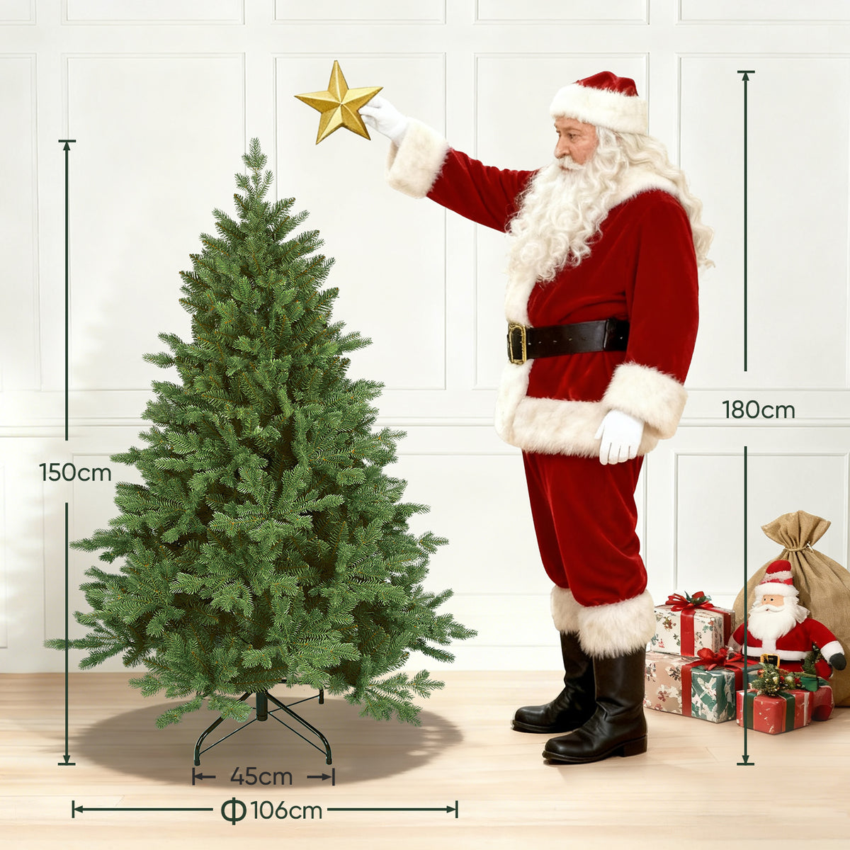 Salcar Künstlicher Weihnachtsbaum Fichte – Dunkelgrün, naturgetreu & extra dicht, PE & PVC, 150 / 180 / 210 cm