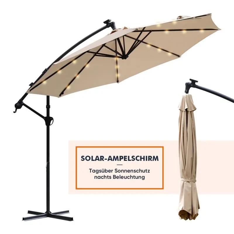 Sekey 300 cm Ampelschirm mit LED Solar Beleuchtung, Sonnenschutz UV50+ Sekey