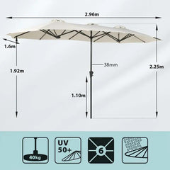 Sekey 300 x 160 cm Doppelsonnenschirm mit Kurbel, UV50+ Sekey