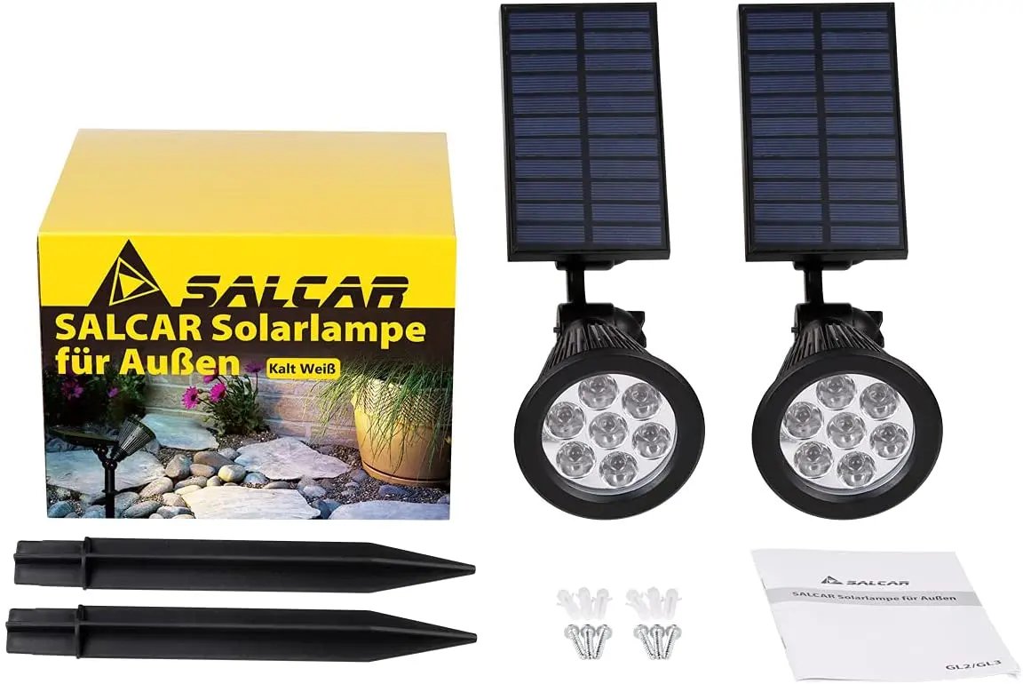 Salcar 2er Set LED Solar Gartenleuchte, mit 1800 mAh Akku Salcar