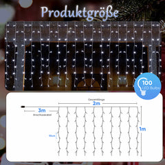 SALCAR LED Icicle Window Light Curtain – Cool White, 8 Modes, Timer &amp; Memory, IP44 Waterproof – For Indoor &amp; Outdoor Use, Christmas Lights for Windows, Balconies &amp; Walls (2m/3m/6m)