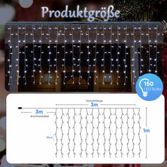 SALCAR LED Icicle Window Light Curtain – Cool White, 8 Modes, Timer &amp; Memory, IP44 Waterproof – For Indoor &amp; Outdoor Use, Christmas Lights for Windows, Balconies &amp; Walls (2m/3m/6m)