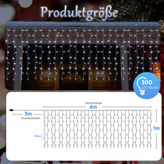 SALCAR LED Icicle Window Light Curtain – Cool White, 8 Modes, Timer &amp; Memory, IP44 Waterproof – For Indoor &amp; Outdoor Use, Christmas Lights for Windows, Balconies &amp; Walls (2m/3m/6m)