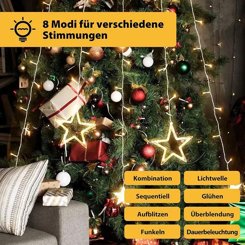 Salcar 2 m LED Lichterkette mit Ring Sterne für Weihnachtsbaum, 188 LEDs, mit Fernbedienung Sekey